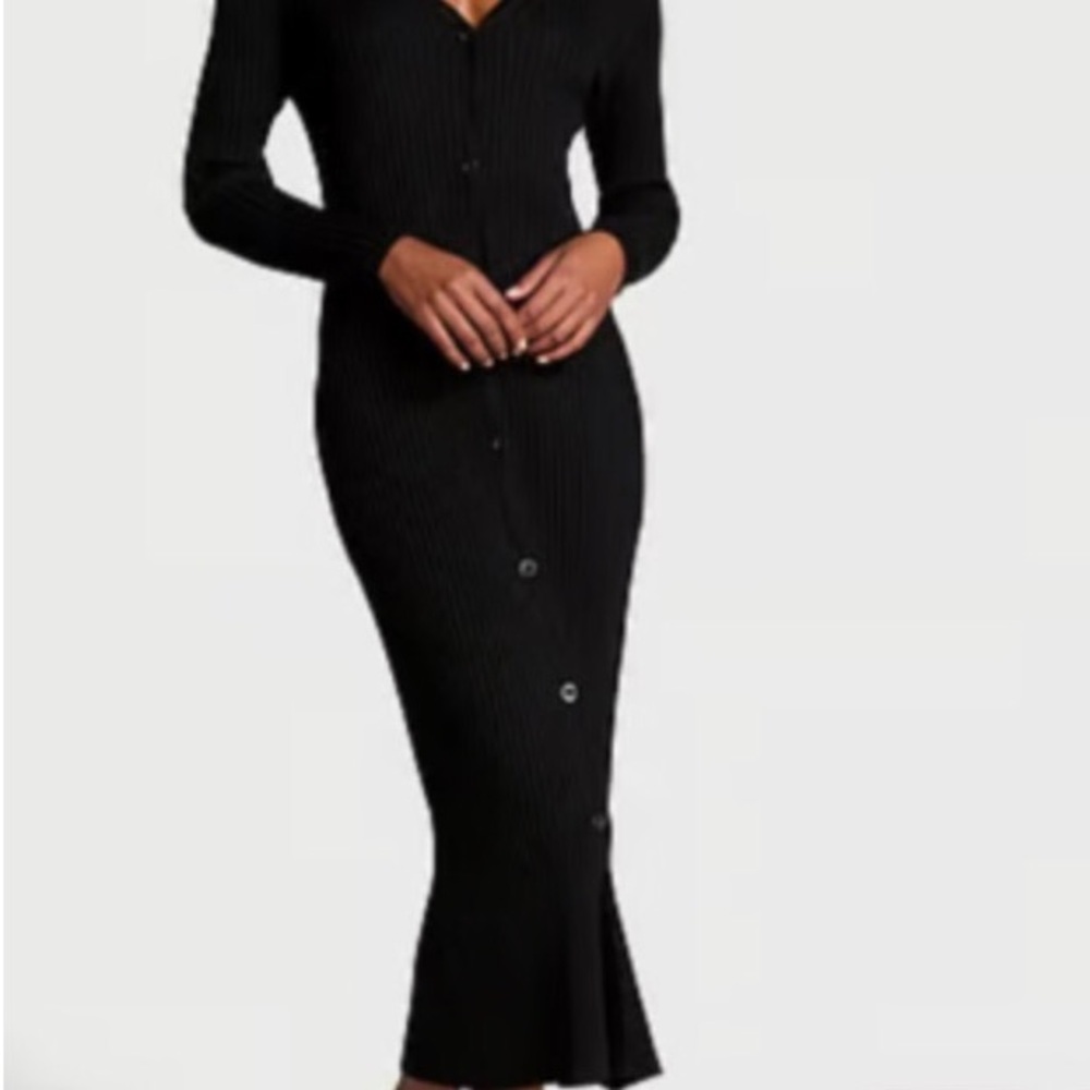 Victoria Secret XL Classic Black Ribbed Button-Front Maxi Dress